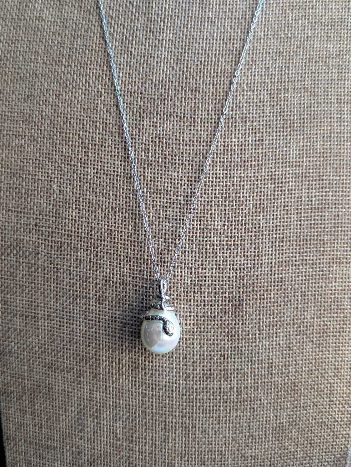 Snake Pearl Tear Drop Necklace (Silver or Gold)