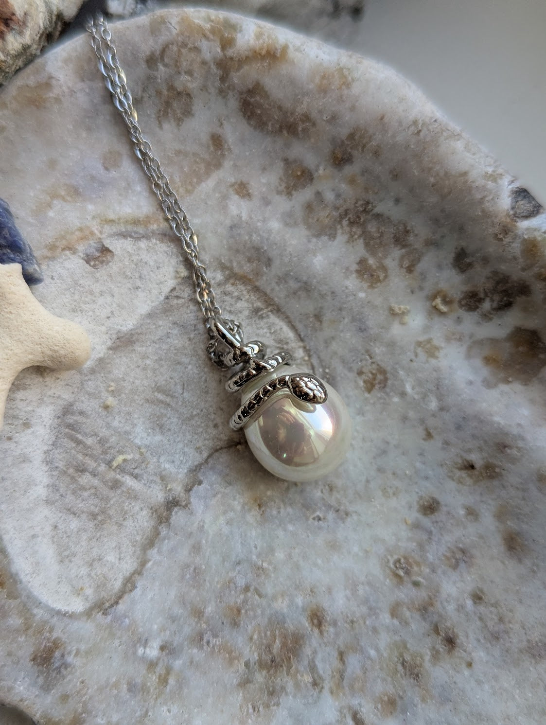 Snake Pearl Tear Drop Necklace (Silver or Gold)