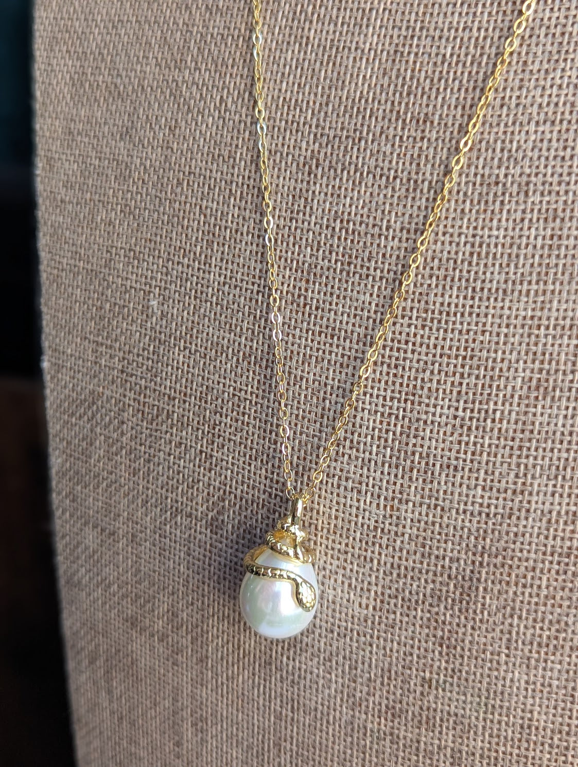 Snake Pearl Tear Drop Necklace (Silver or Gold)