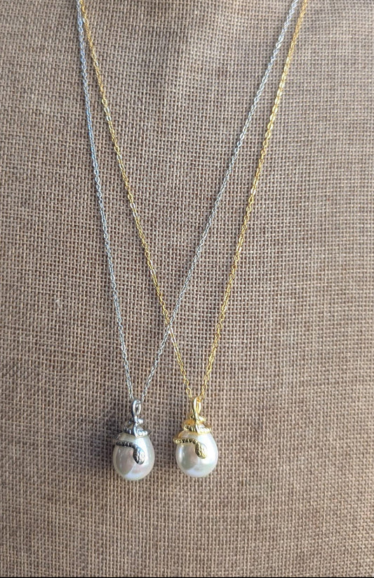 Snake Pearl Tear Drop Necklace (Silver or Gold)