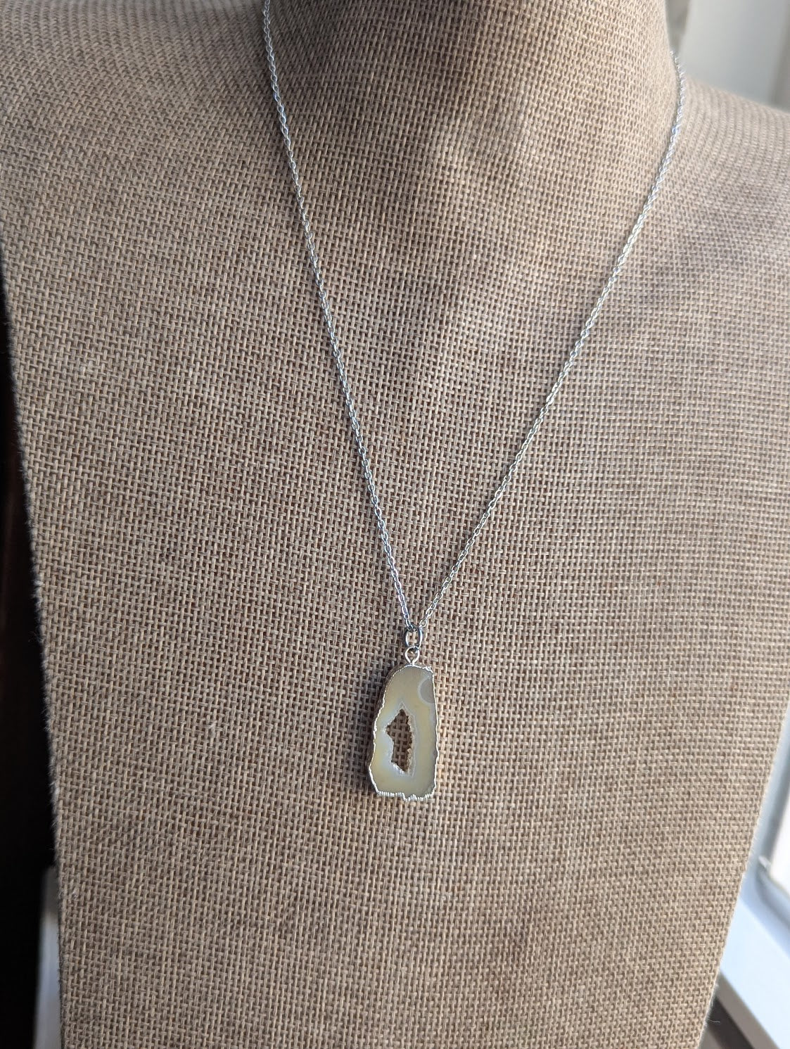 Yellow Agate Slice Silver Necklace