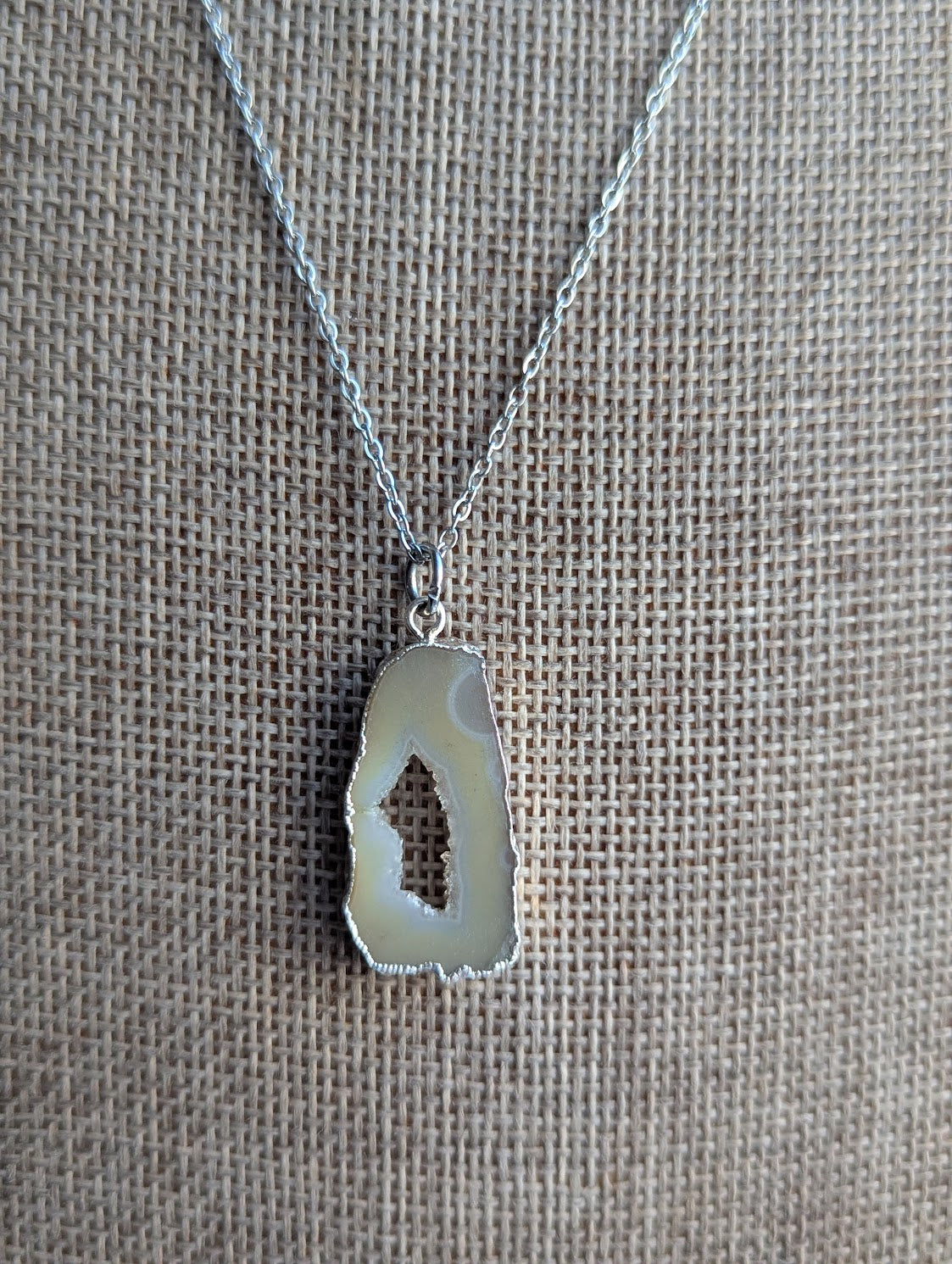 Yellow Agate Slice Silver Necklace