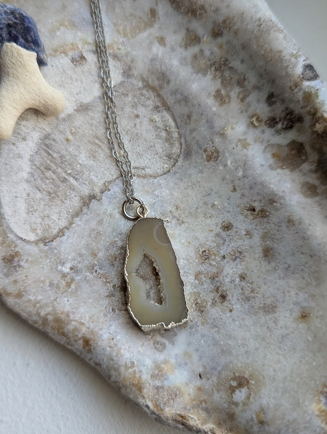 Yellow Agate Slice Silver Necklace