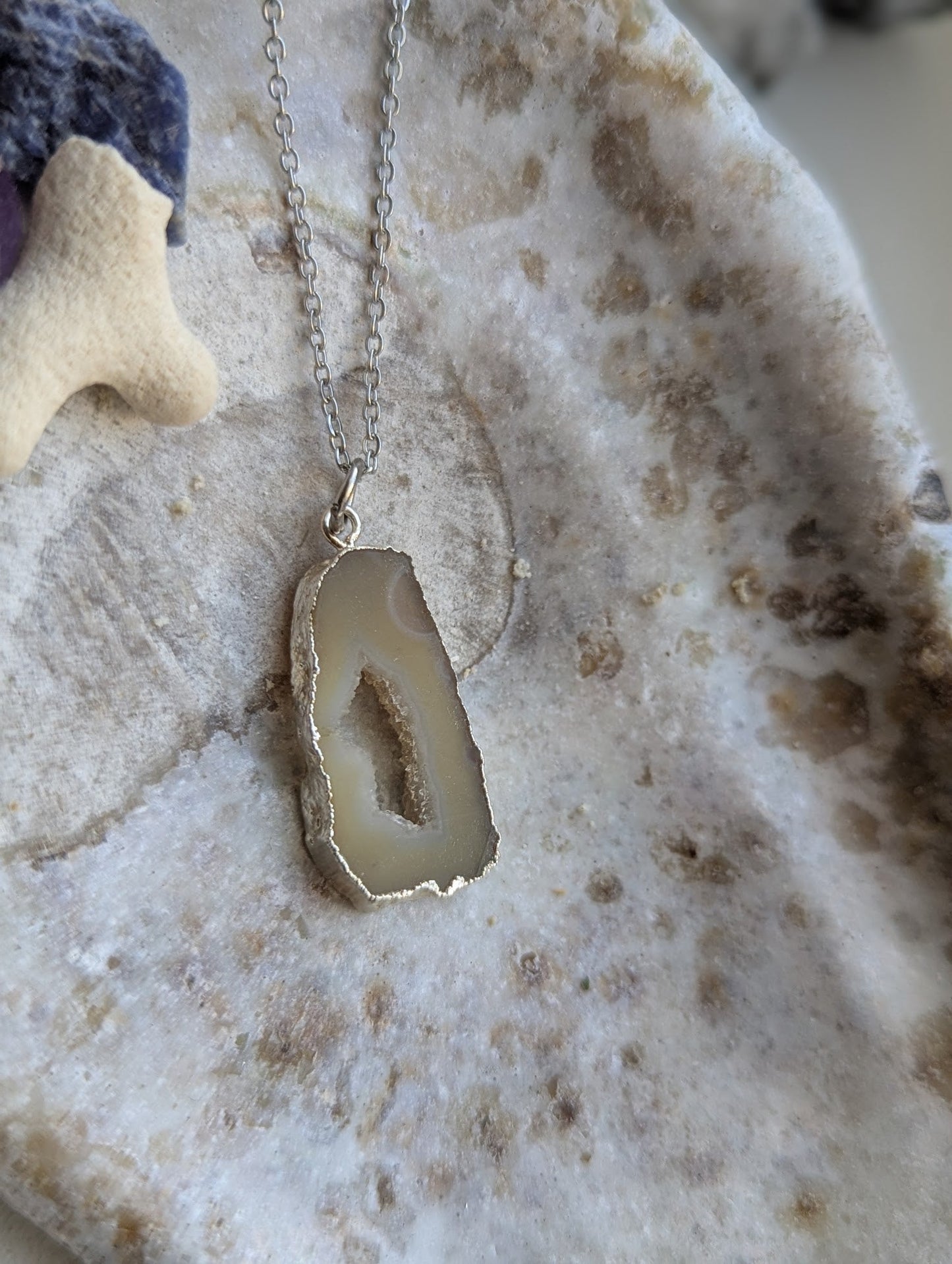 Yellow Agate Slice Silver Necklace