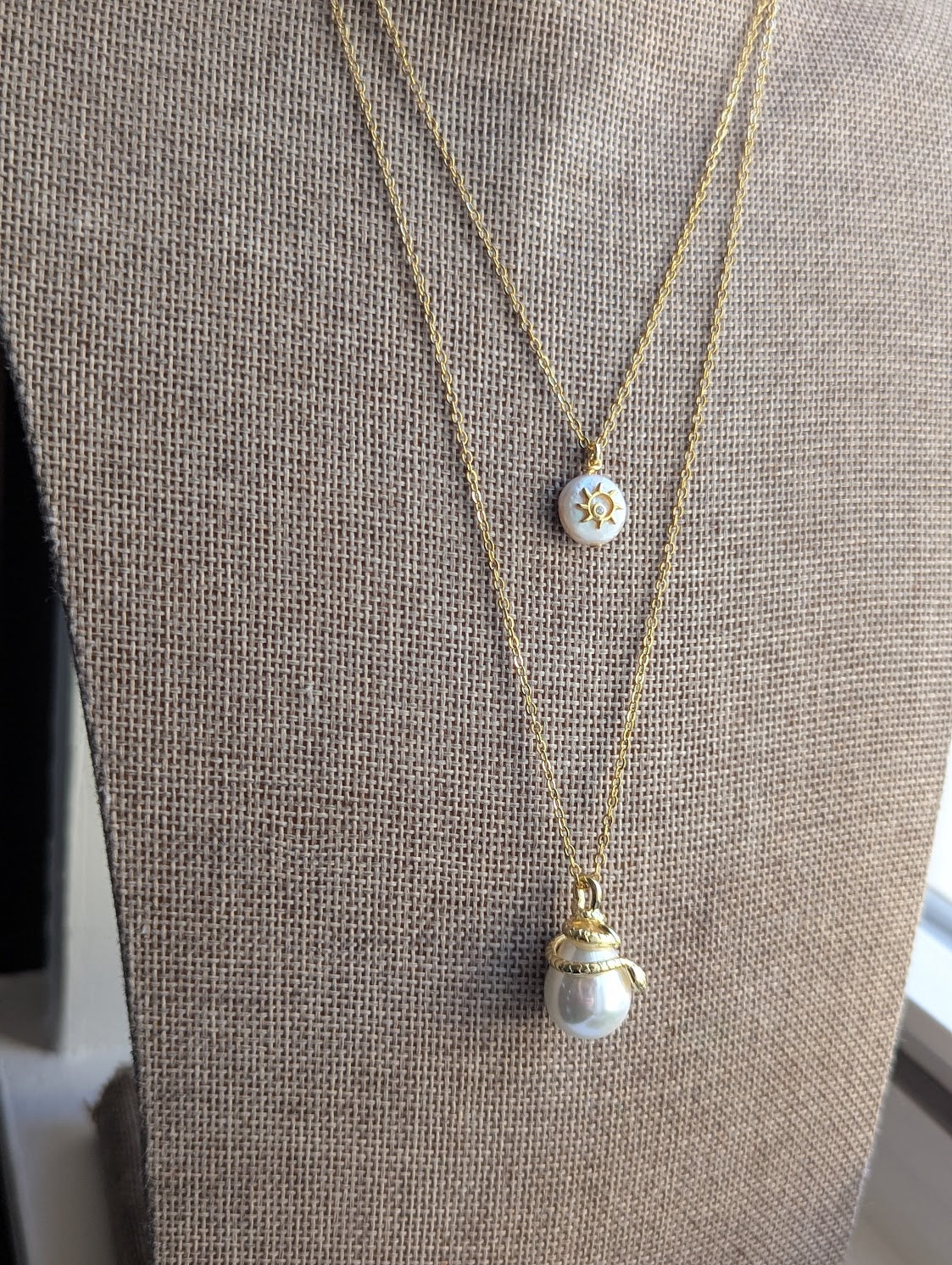 Snake Pearl Tear Drop Necklace (Silver or Gold)