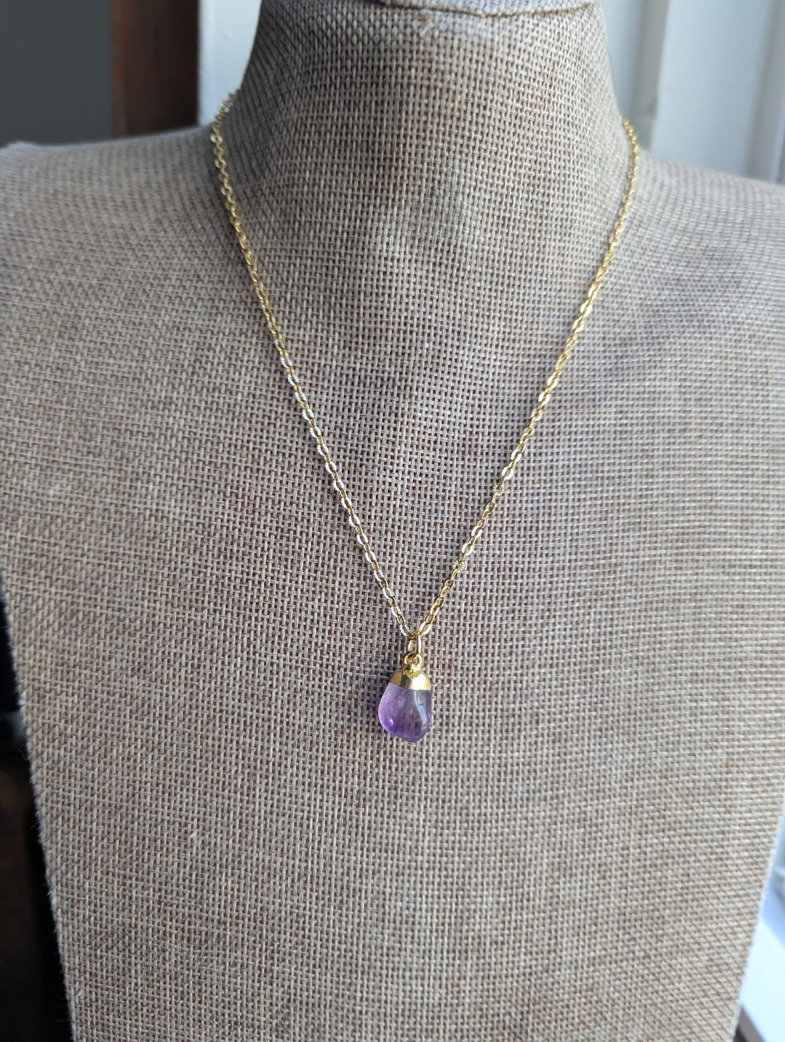 Tumbled Amethyst Gold Stainless Necklace