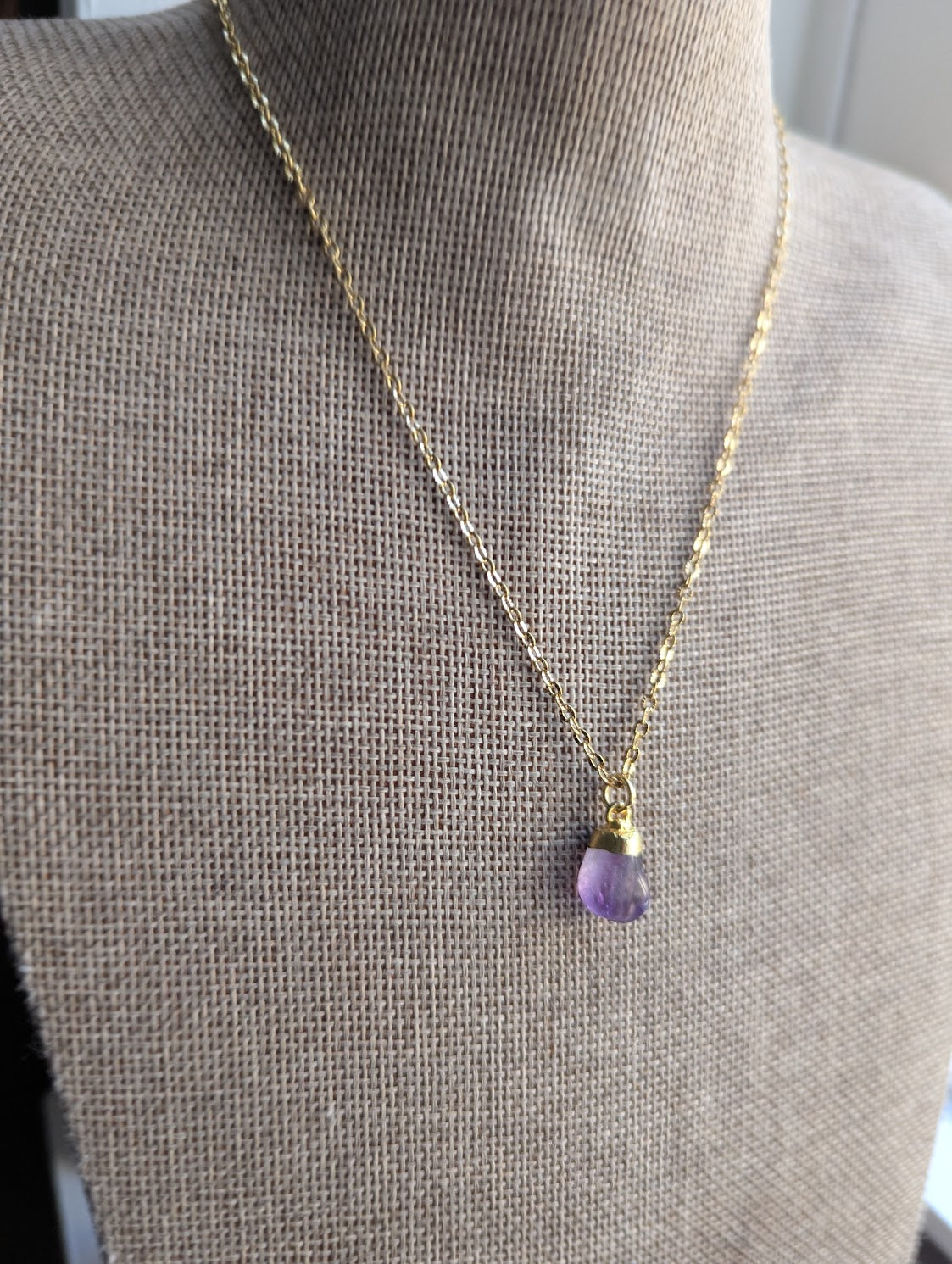 Tumbled Amethyst Gold Stainless Necklace
