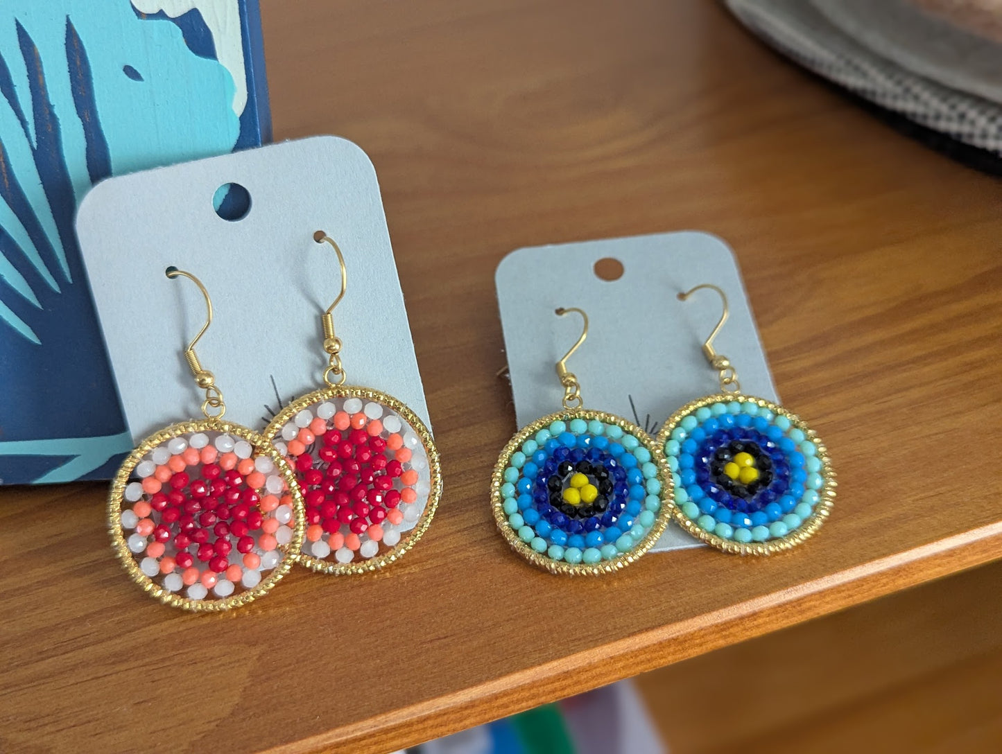 Beaded Gold Circle Earrings (Various Colors Available)