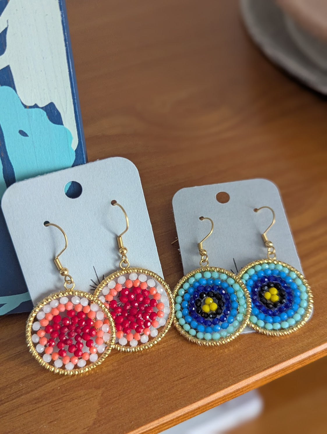 Beaded Gold Circle Earrings (Various Colors Available)