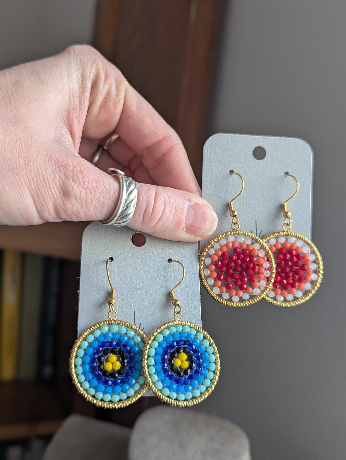 Beaded Gold Circle Earrings (Various Colors Available)