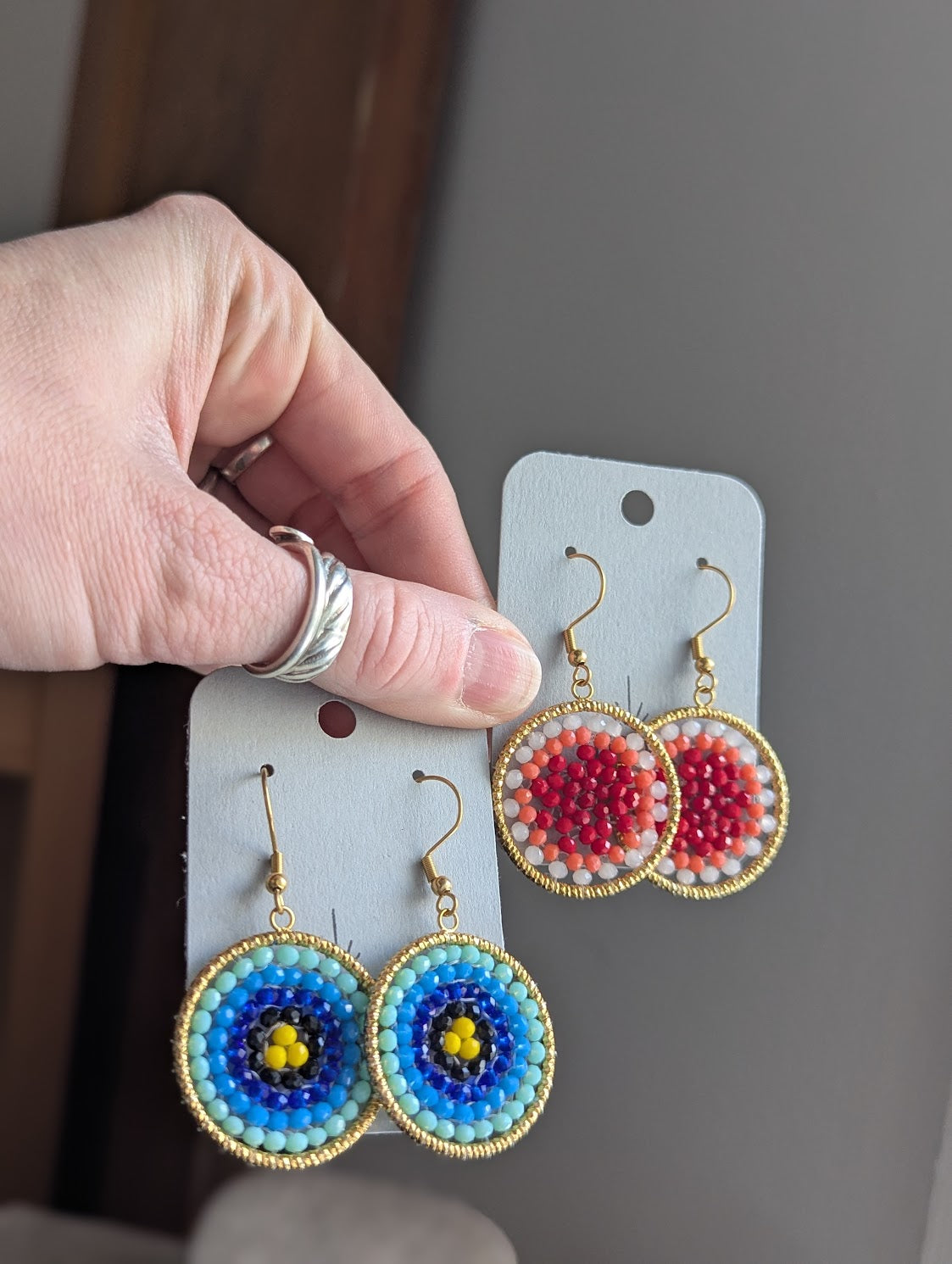 Beaded Gold Circle Earrings (Various Colors Available)