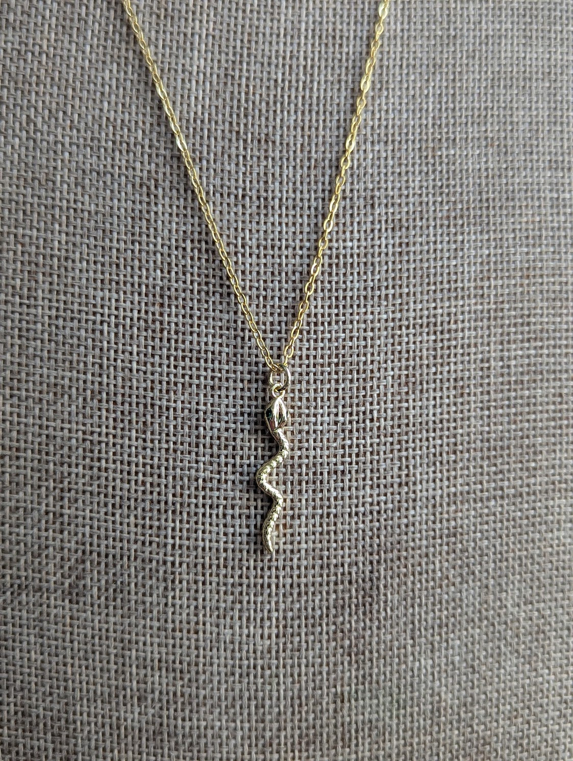 Textured Green Eyed Snake Necklace (Silver or Gold)