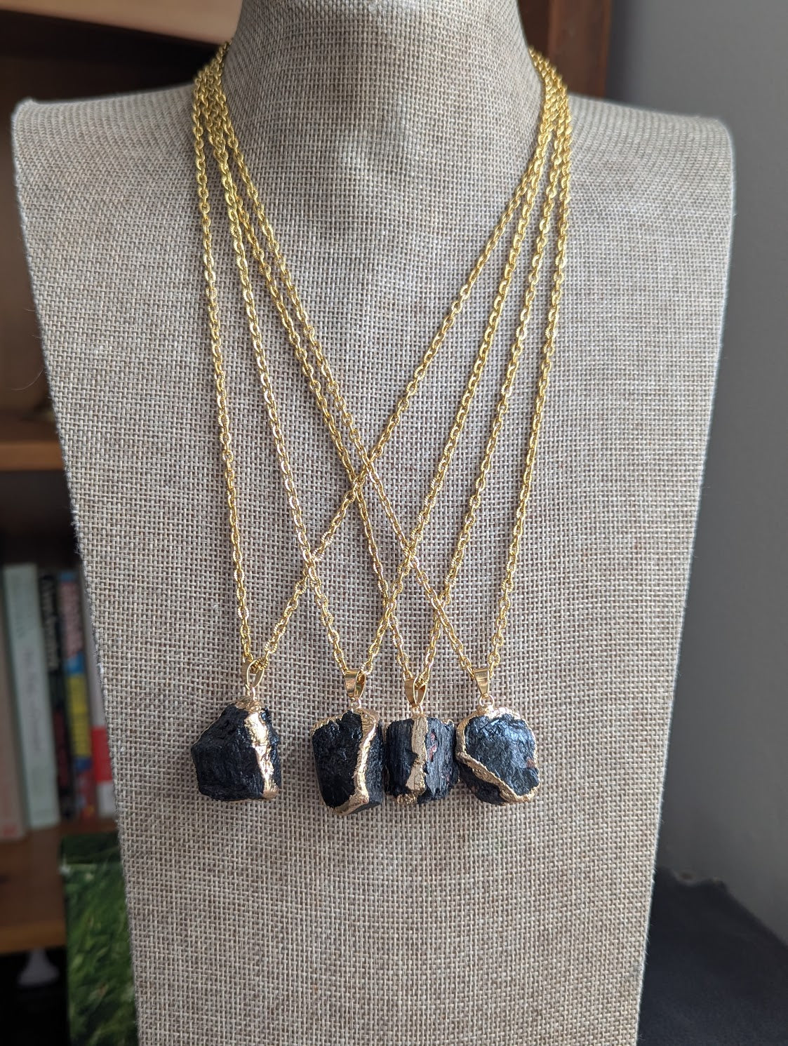 Raw Black Tourmaline Gold Necklace