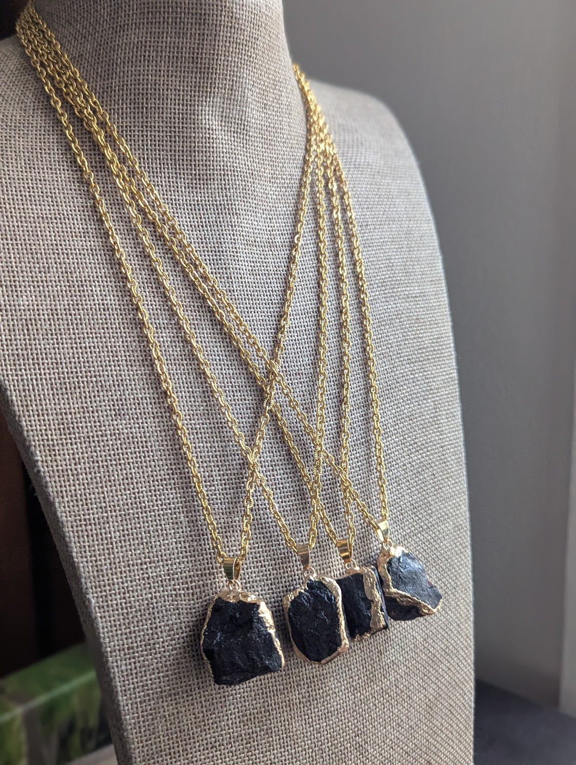 Raw Black Tourmaline Gold Necklace