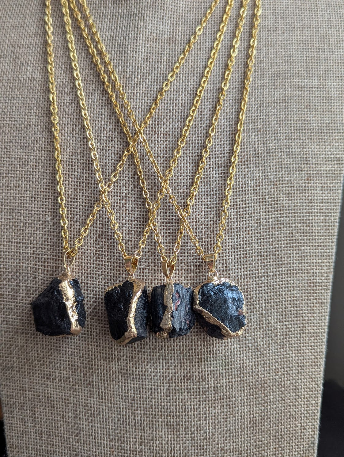 Raw Black Tourmaline Gold Necklace