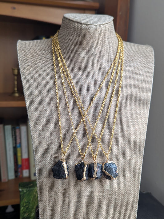 Raw Black Tourmaline Gold Necklace