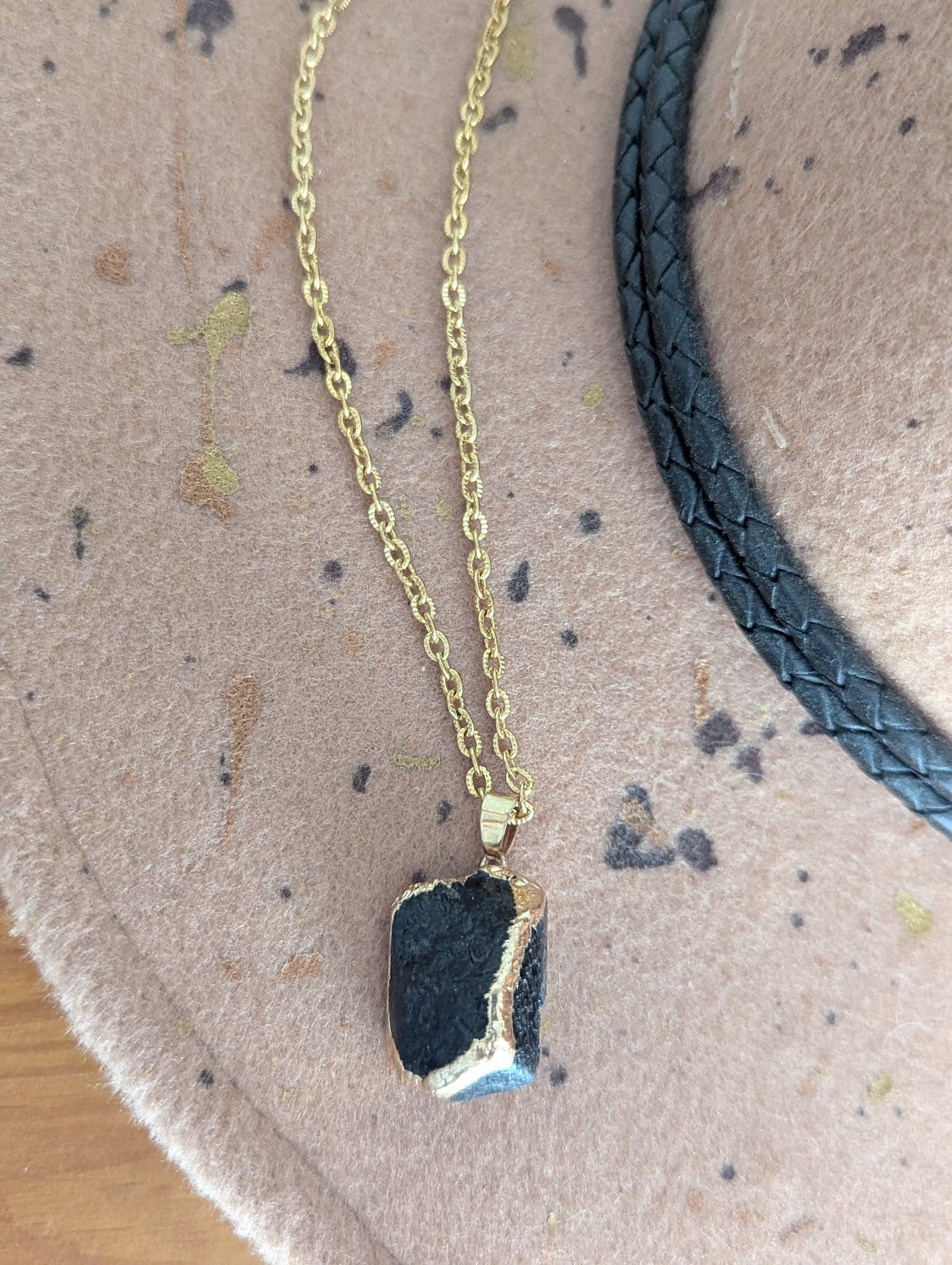 Raw Black Tourmaline Gold Necklace