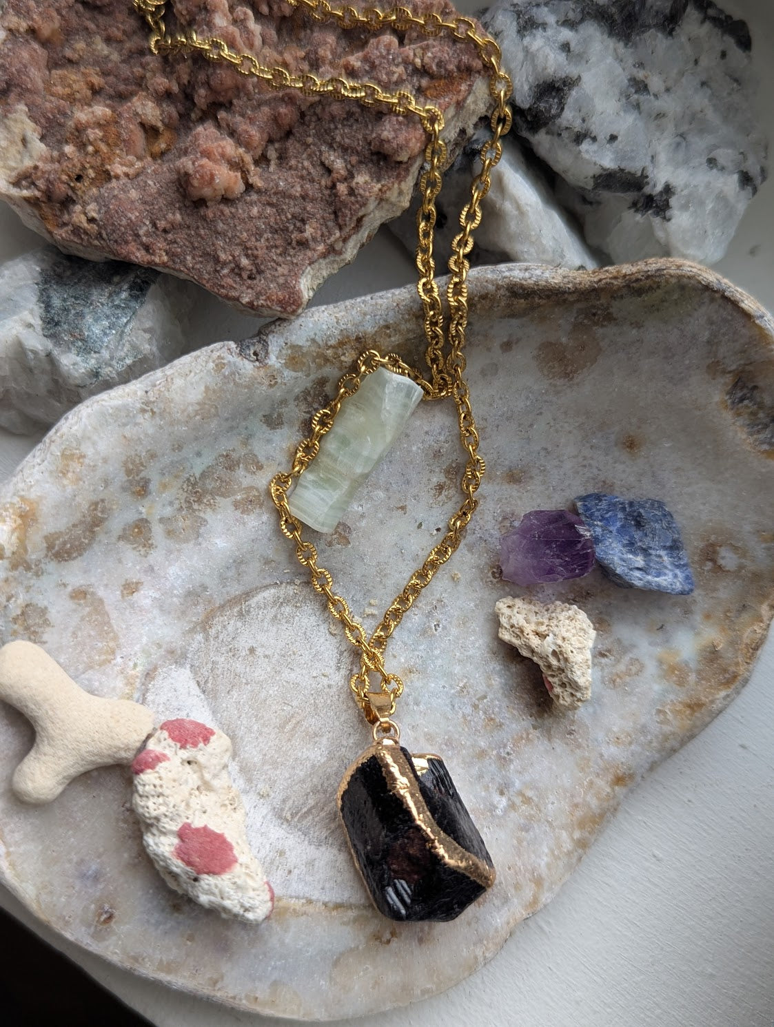 Raw Black Tourmaline Gold Necklace