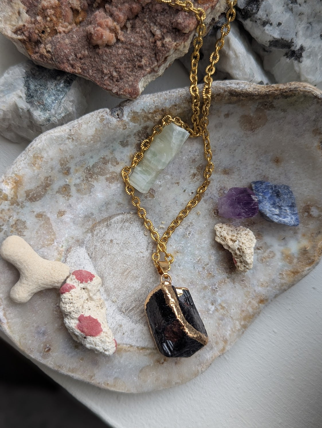 Raw Black Tourmaline Gold Necklace