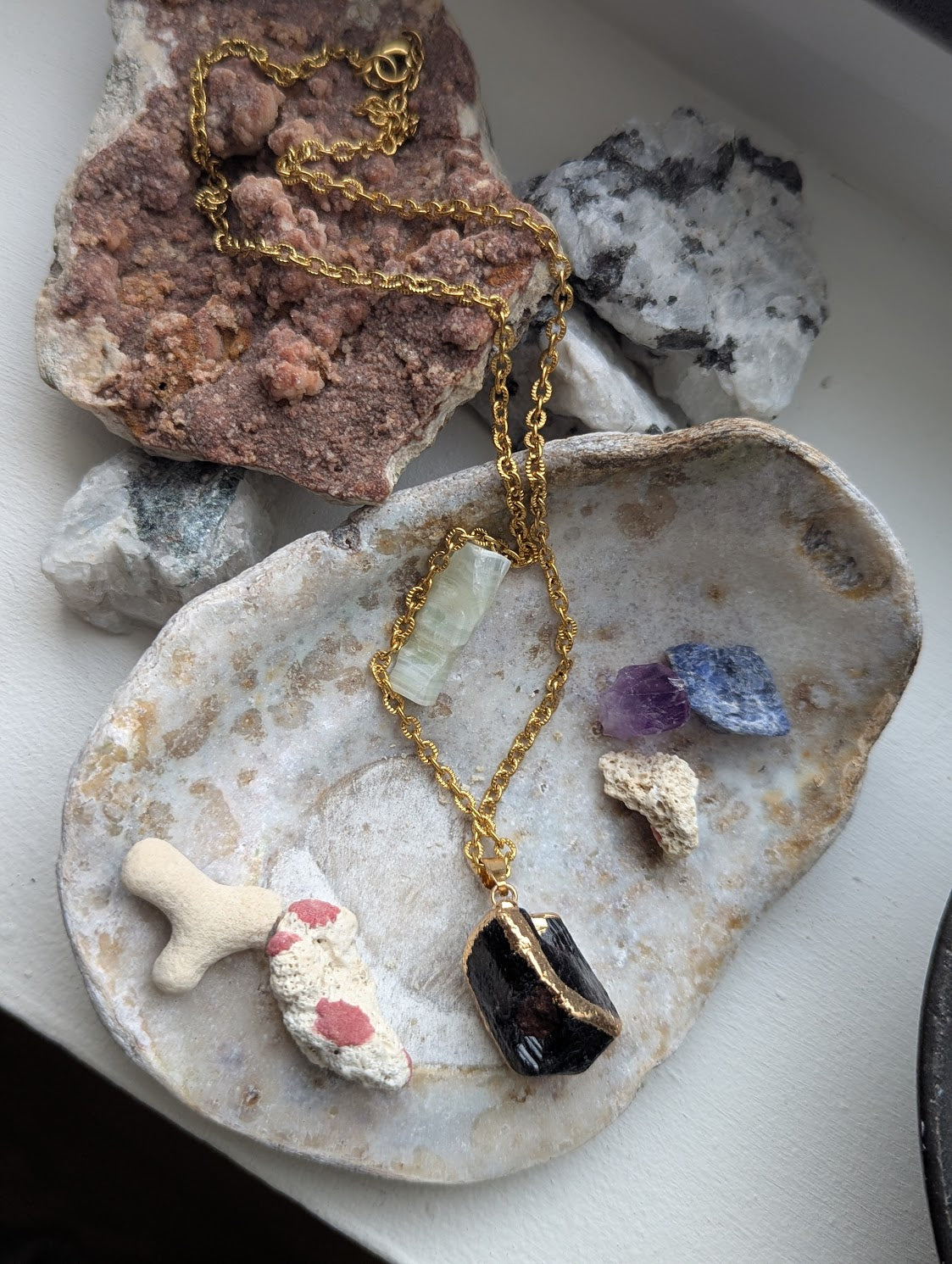 Raw Black Tourmaline Gold Necklace