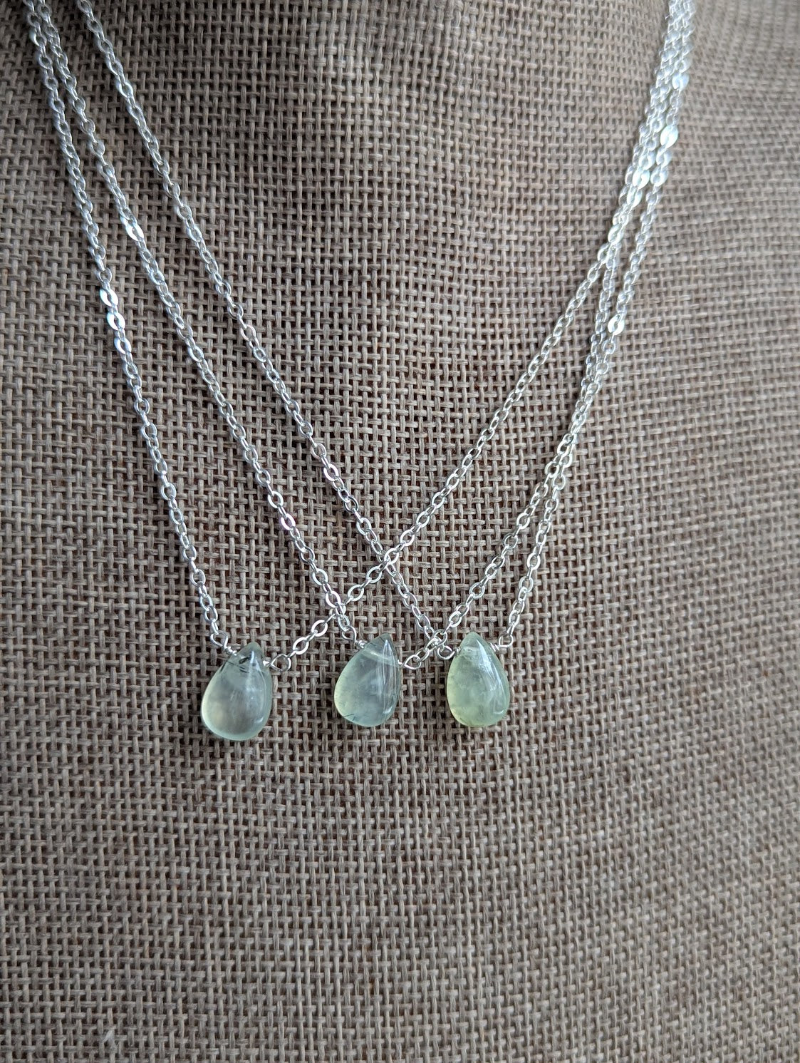 Prehnite Tear Drop Sterling Silver Necklace
