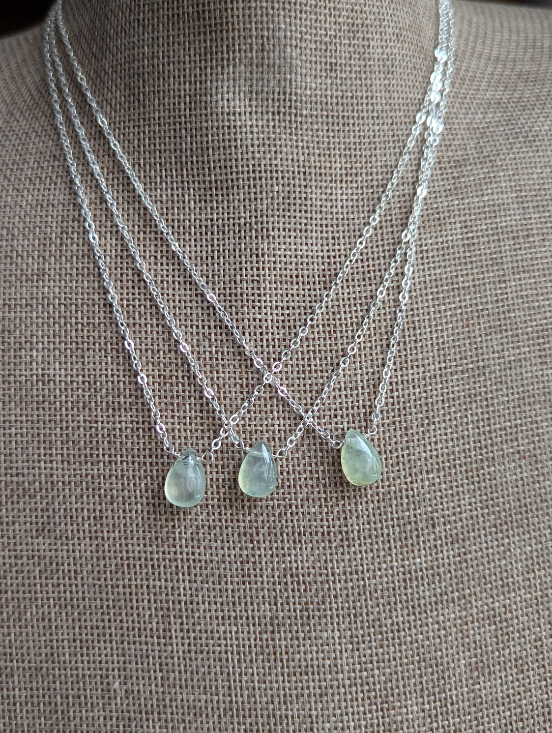 Prehnite Tear Drop Sterling Silver Necklace