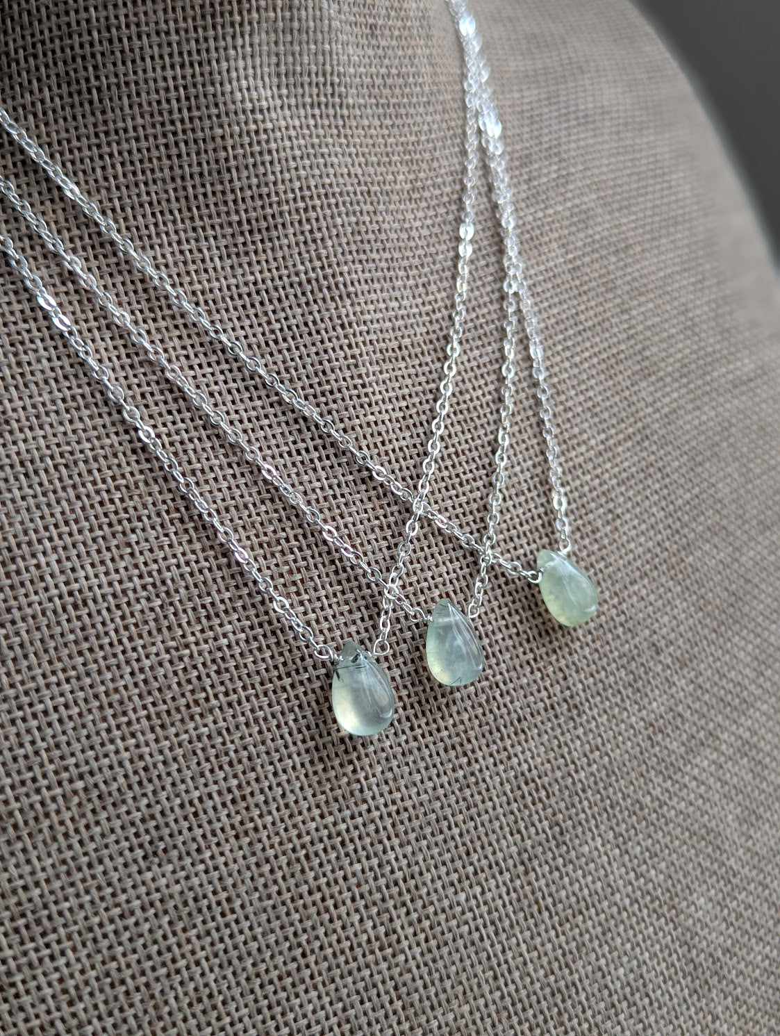 Prehnite Tear Drop Sterling Silver Necklace