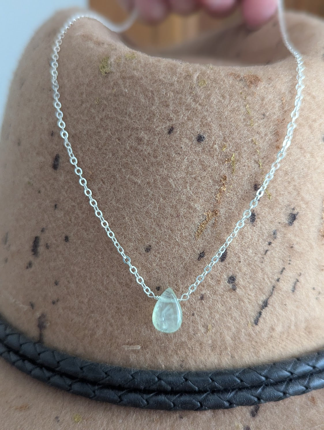 Prehnite Tear Drop Sterling Silver Necklace