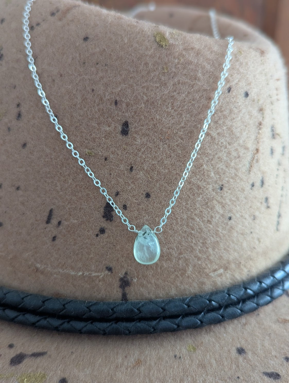 Prehnite Tear Drop Sterling Silver Necklace