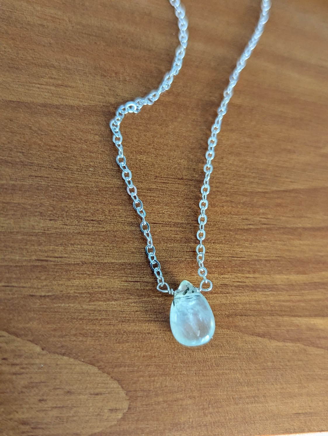 Prehnite Tear Drop Sterling Silver Necklace