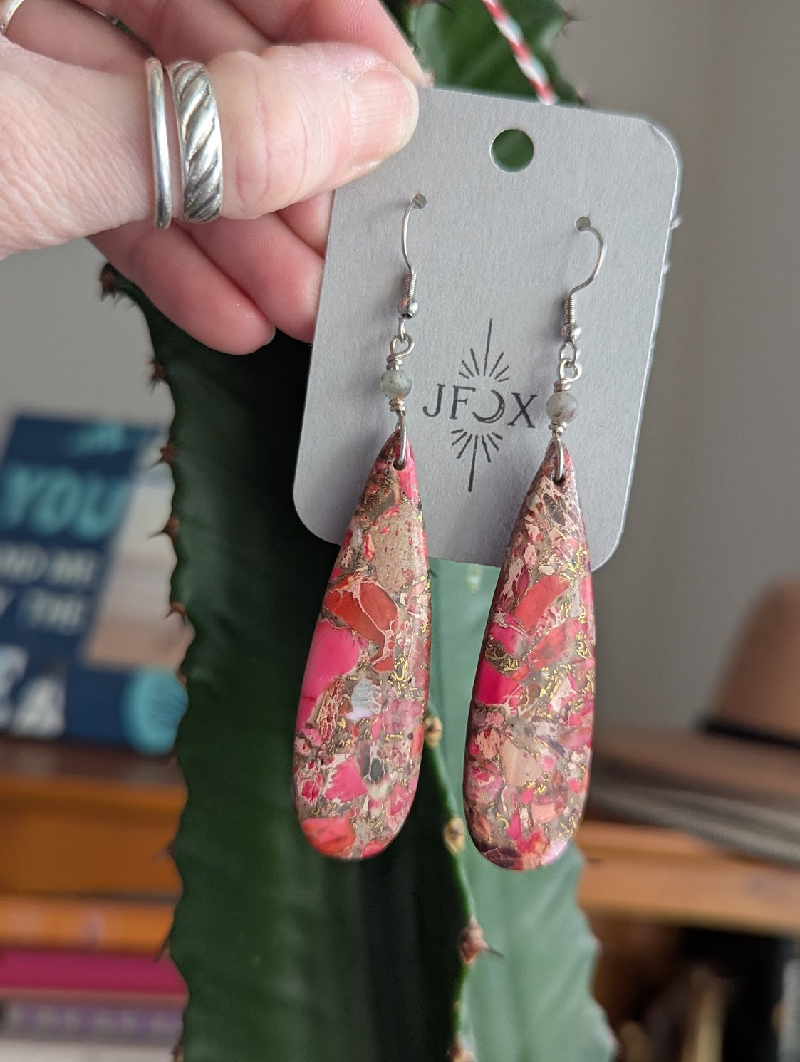 Pink Sea Sediment Jasper Silver Drops