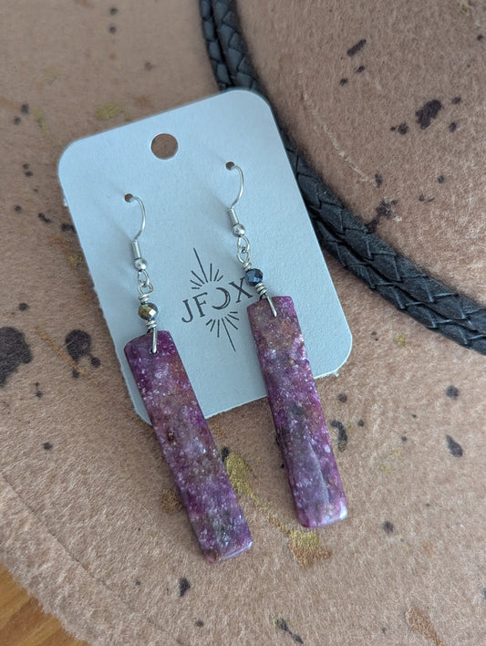 Lepidolite Rectangle Silver Earrings