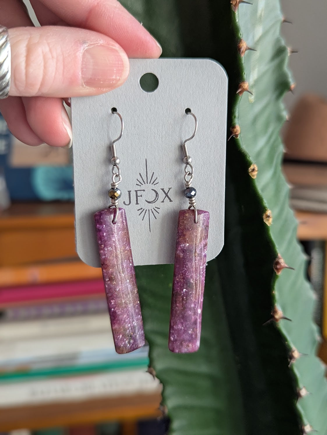 Lepidolite Rectangle Silver Earrings
