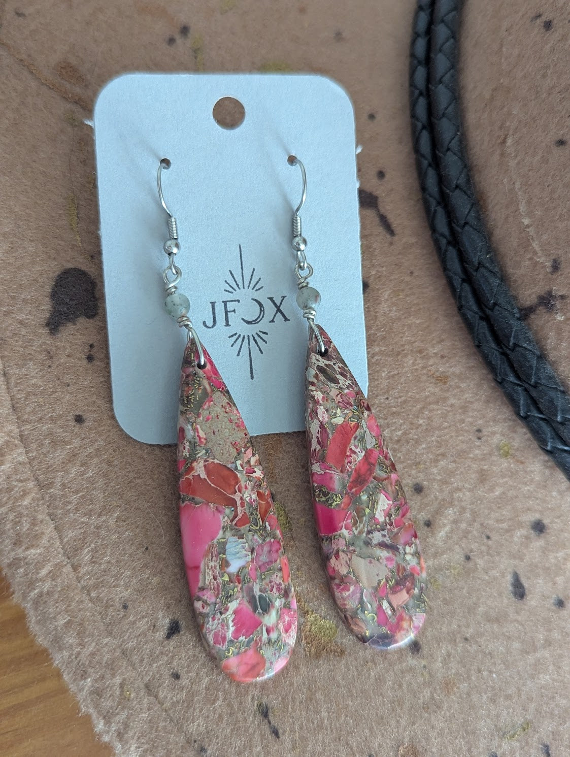 Pink Sea Sediment Jasper Silver Drops