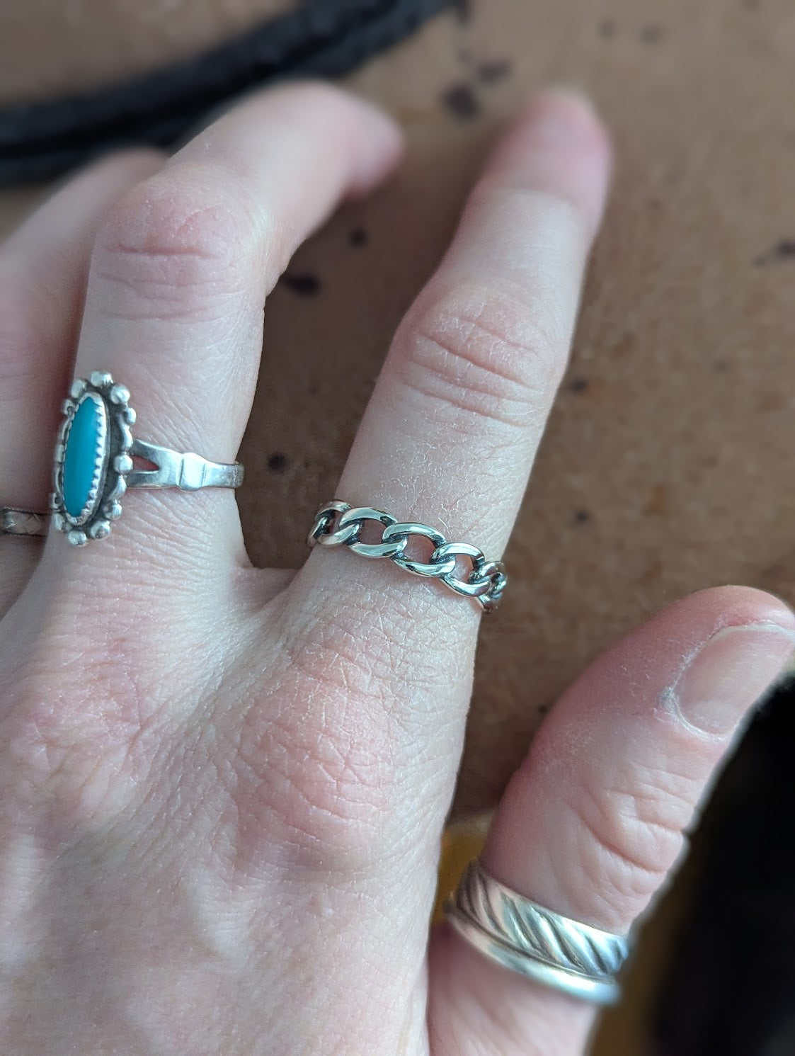 Sterling Silver Curb Chain Ring - Size 7 & 9