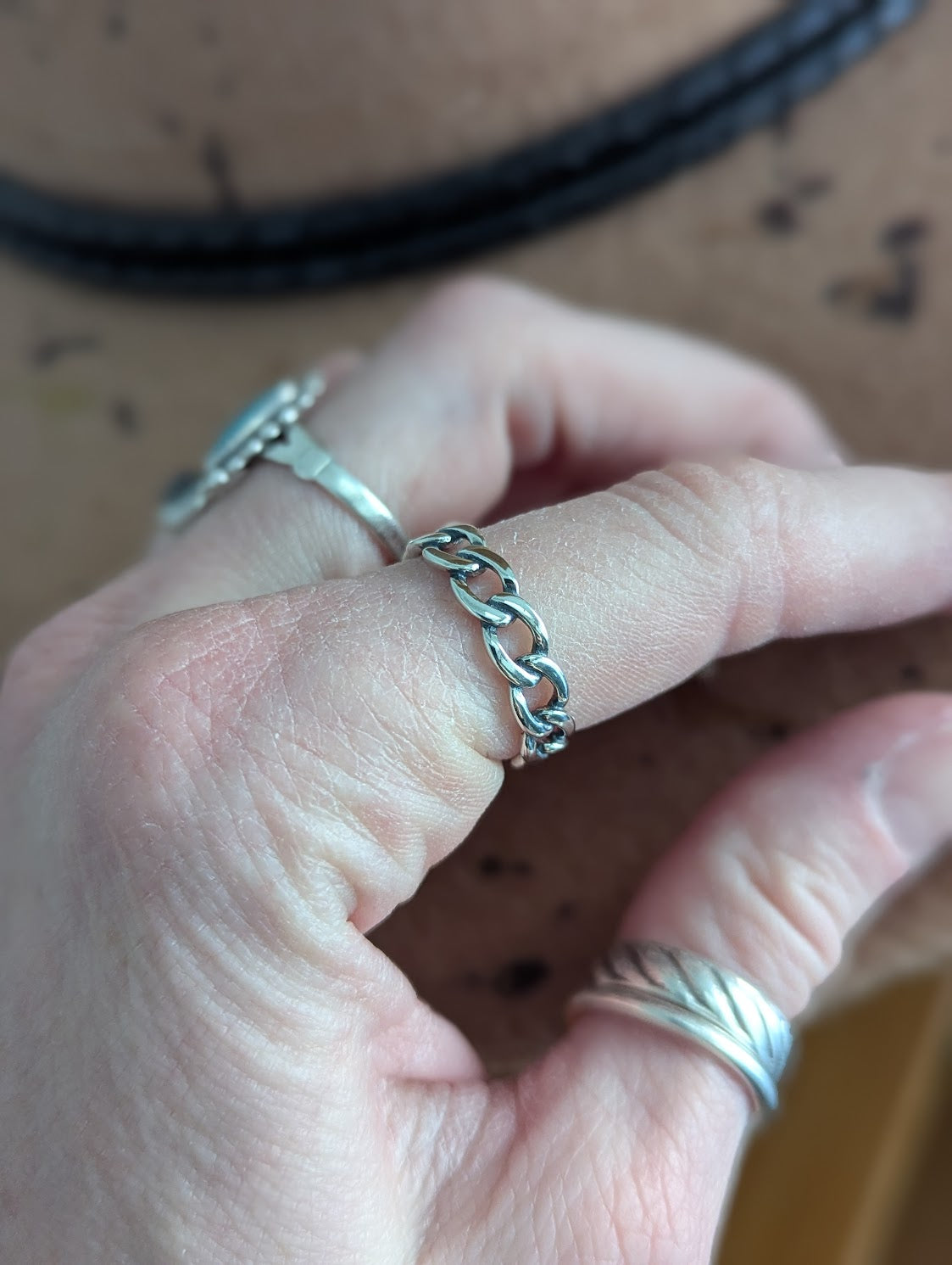 Sterling Silver Curb Chain Ring - Size 7 & 9
