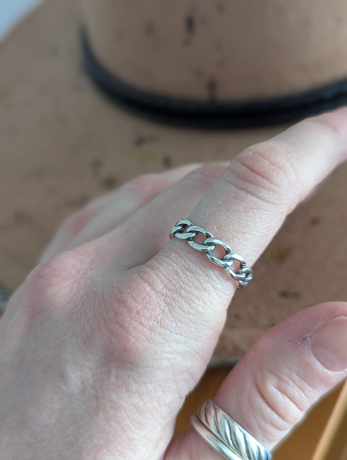 Sterling Silver Curb Chain Ring - Size 7 & 9