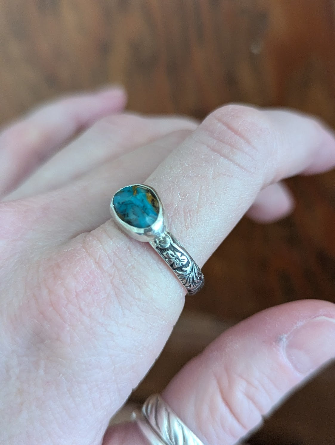 Faceted Aqua Peruvian Opal Silver Ring - Size 9.5