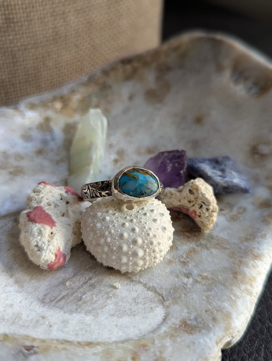 Faceted Aqua Peruvian Opal Silver Ring - Size 9.5