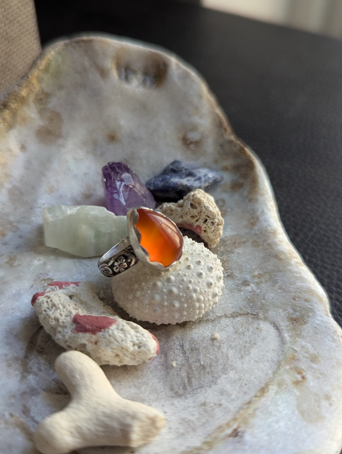 Carnelian Tear Drop Silver Ring - Size 5