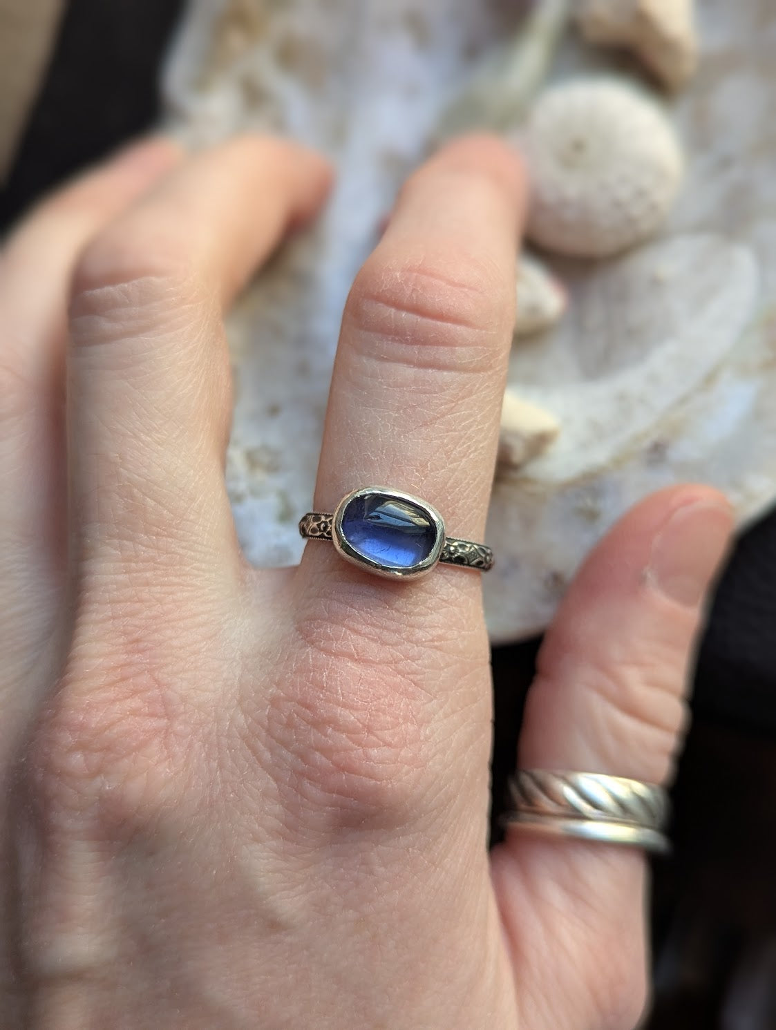 Tanzanite Oval Silver Ring -Size 8