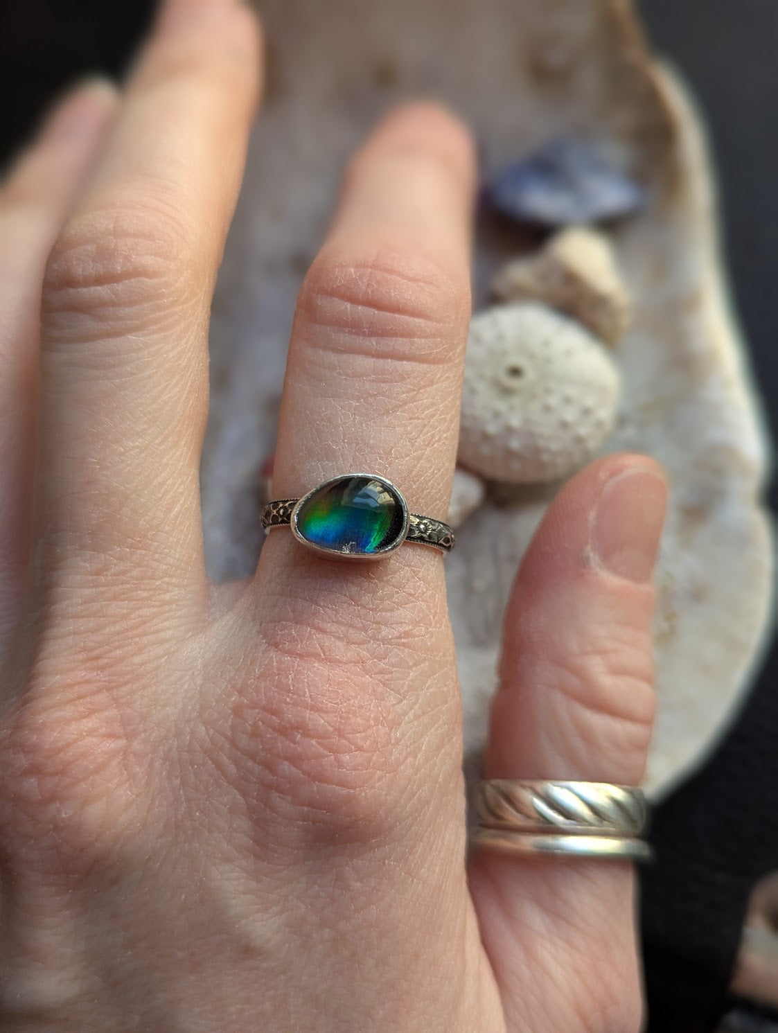 Aurora Opal Silver Ring - Size 6