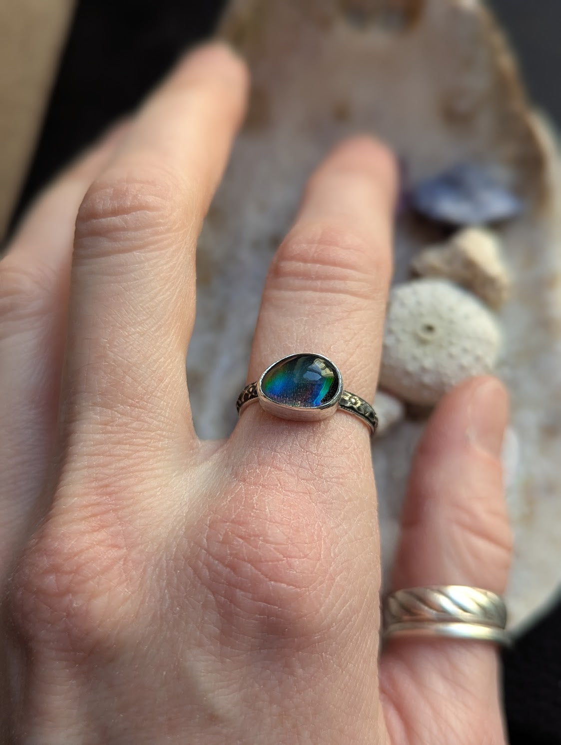 Aurora Opal Silver Ring - Size 6
