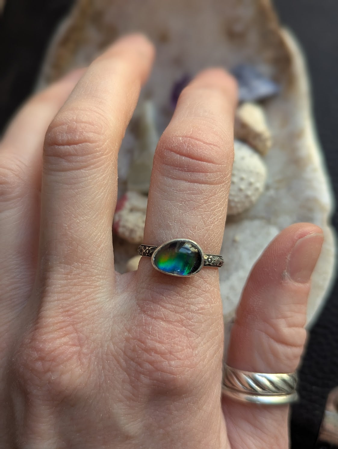 Aurora Opal Silver Ring - Size 6