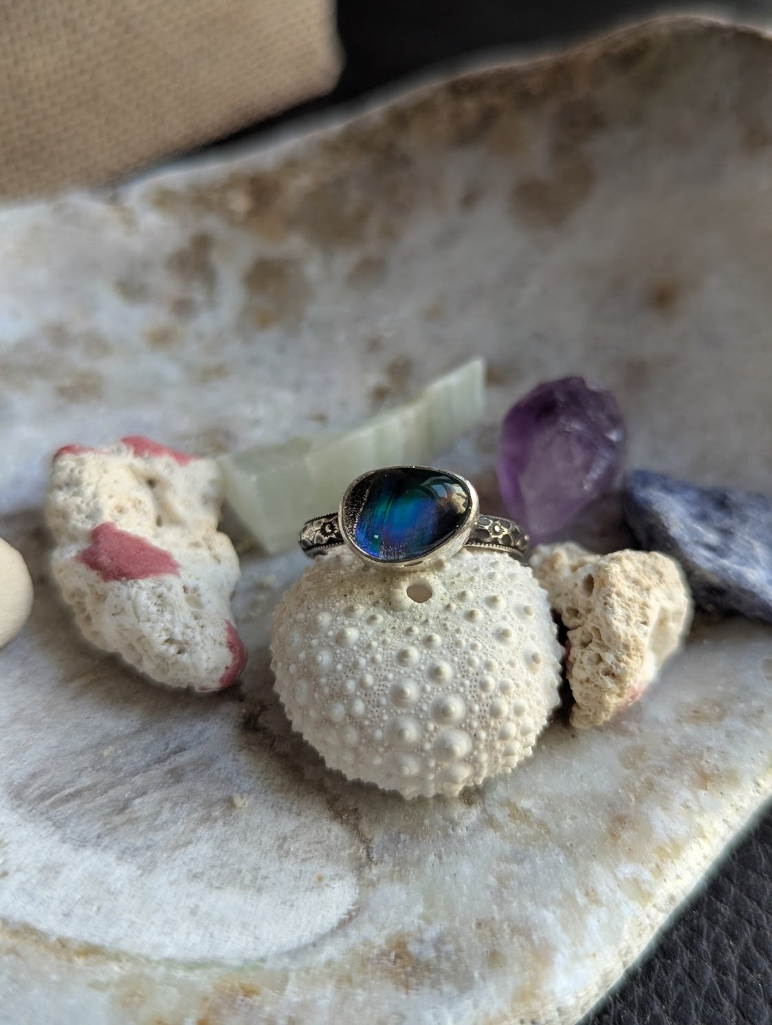 Aurora Opal Silver Ring - Size 6