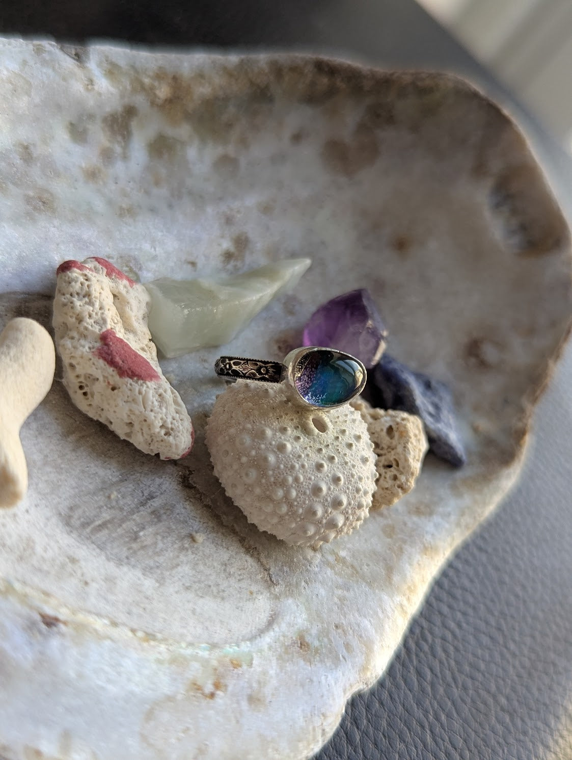 Aurora Opal Silver Ring - Size 6