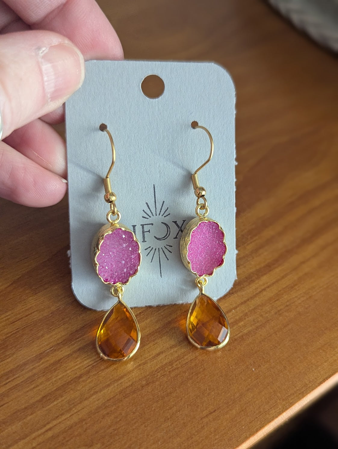 Pink and Orange Crystal Gold Earrings