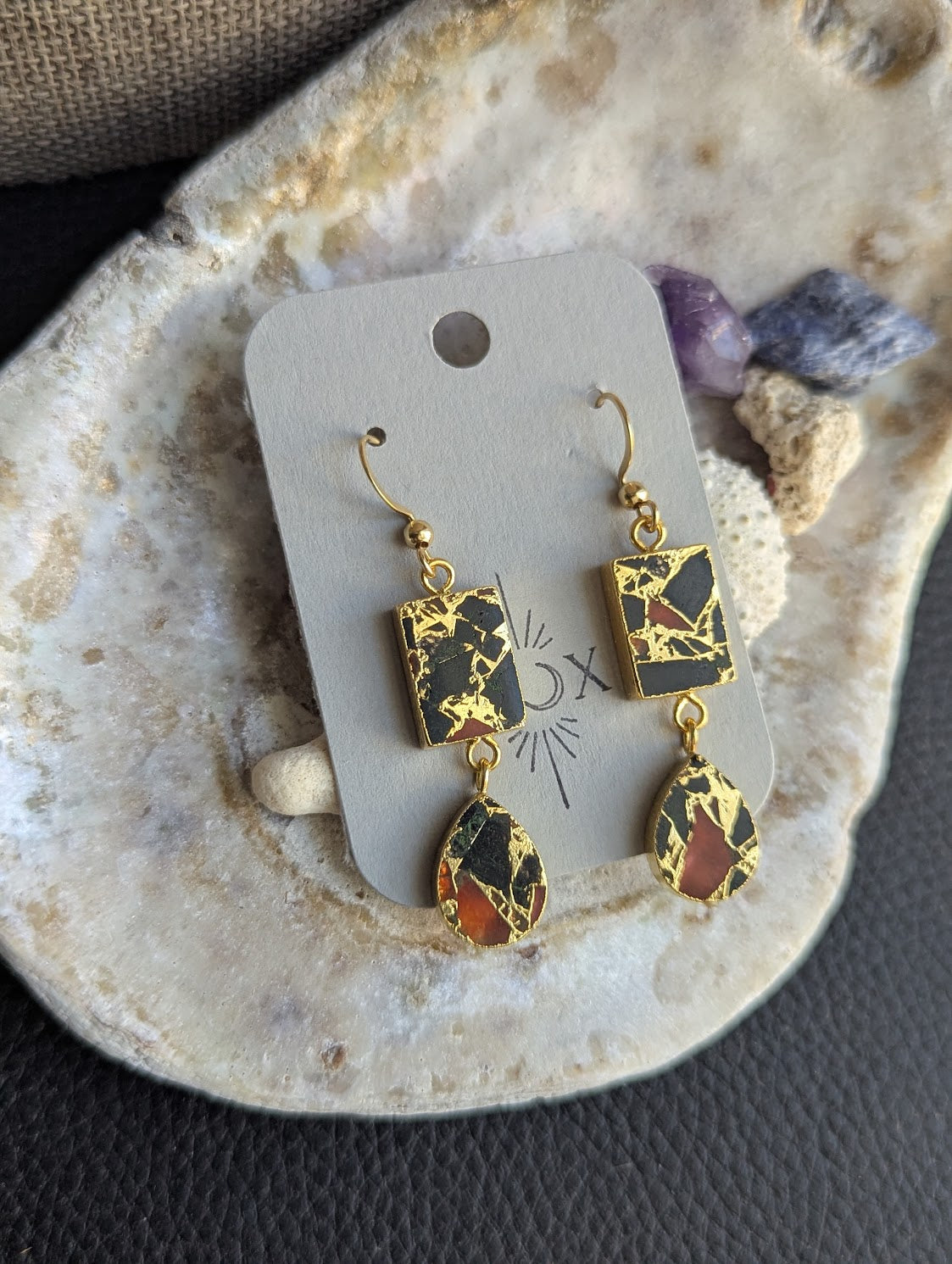 Black and Red Mosaic Duo Earrings