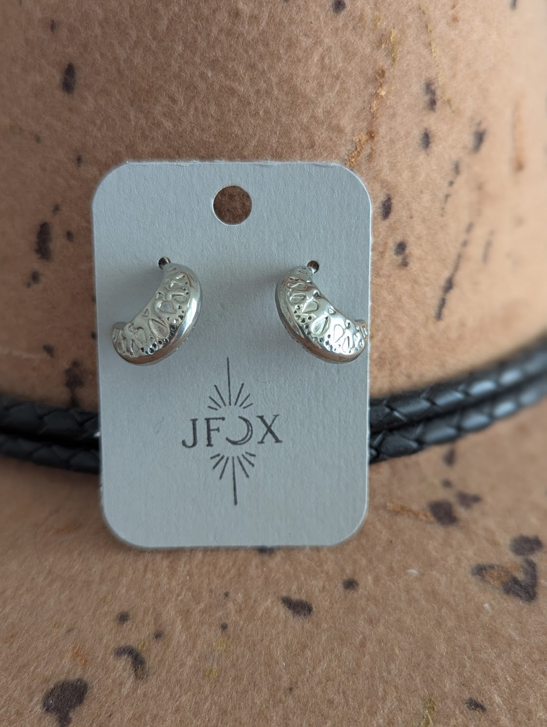 Hammer Textured Crescent Hoop Studs SIlver Stainless