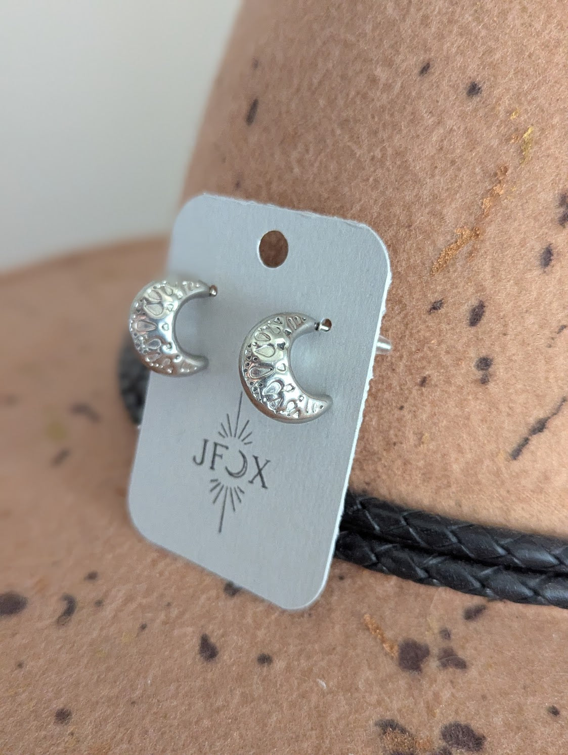 Hammer Textured Crescent Hoop Studs SIlver Stainless